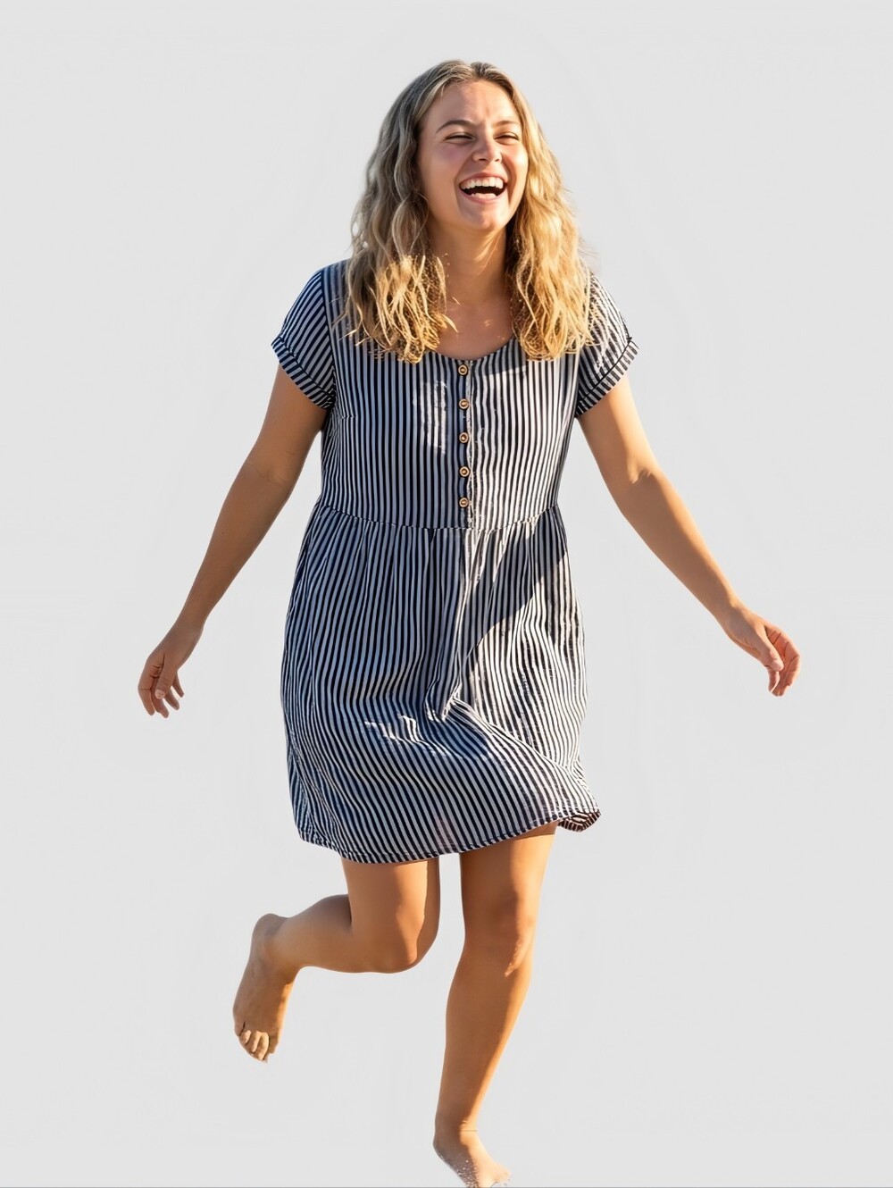 Pyne & Smith #10 Fine European Linen Navy Stripe Shift Dress SzL Minimalist